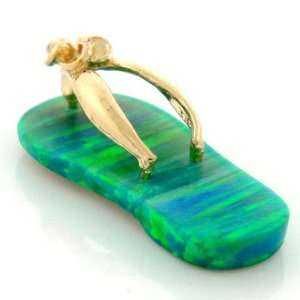    14K Gold Lime Green Opal Flip Flop Sandal Shoe Pendant Jewelry