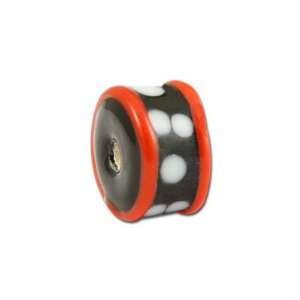  9mm Black with Orange Lines and White Dots Rondelle Glass 