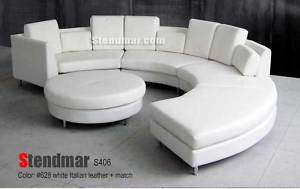 5PC NEW MODERN ROUND SECTIONAL WHITE LEATHER SOFA S406W  