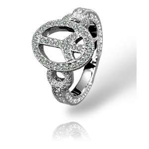  Peace Sign Diamond Pave Ring: Jewelry