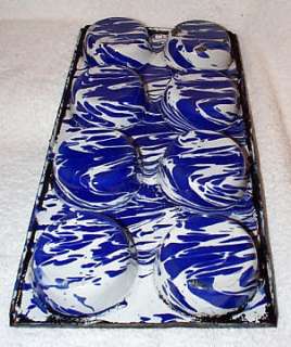 RARE Cobalt Blue & White Large Swirl 8 Muffin Pan RARE  