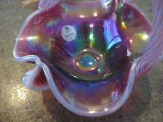 Beautiful Opalescent purple FENTON basket with tag and sticker  