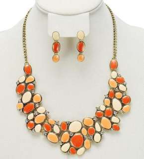 SIMPLY ORANGE, PEACH AND SALMON W. CRYSTAL,NECKLACE AND EARRINGS SET 