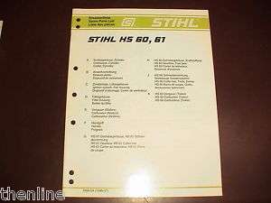 STIHL Hedge Trimmer Spare Parts List Manual HS61 HS60  