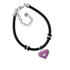   Enamel Swirl Heart with Beaded Border Silver Plated Blac Jewelry