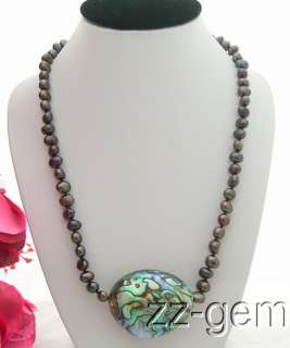 Nec0037 Black Pearl&Paua Abalone Shell Necklace  