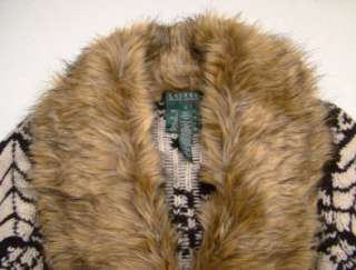Nwt Ralph Lauren Black Navajo Indian Toggle Faux Fur Sweater Small 