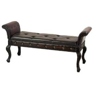 Wood Leather Ottoman Bench Handcrafted 