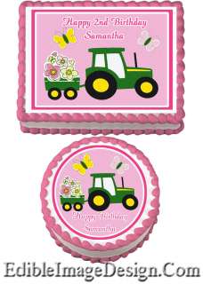 PINK TRACTOR TRUCK Birthday Edible Party Cake Image Cupcake Topper 