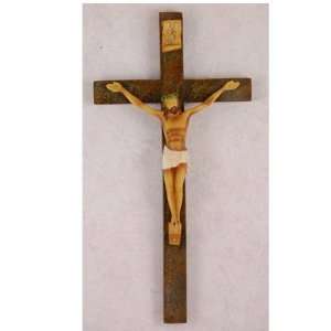  10 Brown Marble Resin Wall Crucifix with Woodtone Corpus 