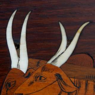 16 x 12 Bulls Wagon Carved Wood Indian Art Bone Inlay  