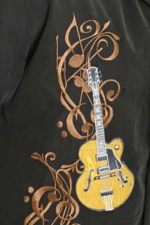 Rock House Musical Notes Guitar Black Button Front Shirt