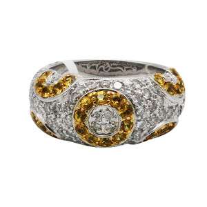   GOLD PAVE DIAMOND & YELLOW SAPPHIRE CIRCLE COCKTAIL BAND RING  