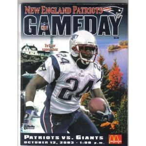  2003 Ty Law on cover (Patriots vs. Giants program, October 12, 2003