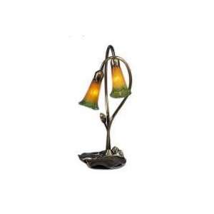  16H Amber/Green Pond Lily 2 Lt Accent Lamp