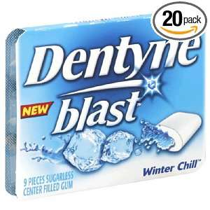 Dentyne Blast Winter Chill Sugarless Chewing Gum, 9 piece (Pack of 20 