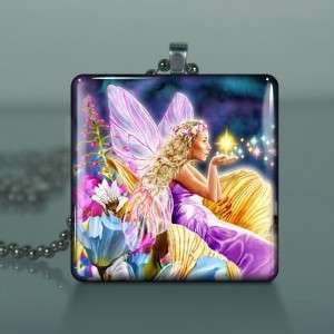 Magic Fairy Dust Large Glass Tile Necklace Pendant B37  