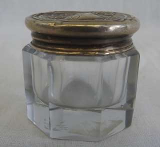   Sterling Silver Hand Cut Crystal Lip Rouge Jar Make Up Dresser Jar