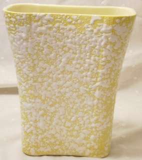 Vintage USA Yellow Ribbed White Splatter Planter Vase  