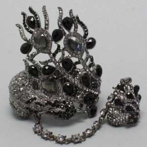 Peacock Rhinestone Crystal Slave Ring Bracelet Set GORGEOUS  
