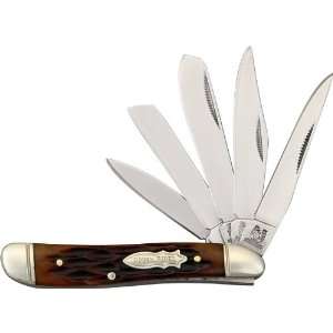 Rough Rider Knives 1105 5 Blade Peanut Pocket Knife with Amber Jigged 