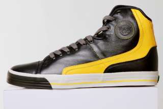 PF FLYERS GLYDE BLACK/YELLOW LEATHER SNEAKERS  