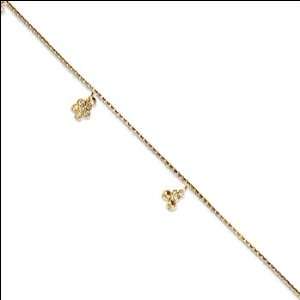   Gold, Beads and Flower Charm Anklet with Sparkly Created Gems Jewelry