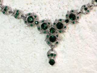 EMERALD COLOR GREEN RHINESTONE CRYSTAL NECKLACE & EARRINGS SET H29 