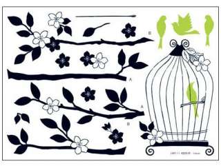 Birdcage & Tree Adhesive Removable Wall Home Decor Accents Stickers 