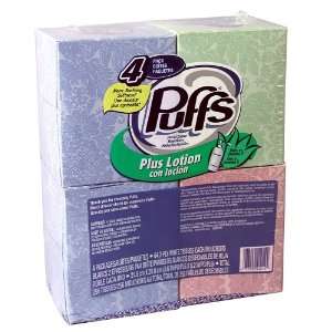 Puffs Plus Lotion Facial Tissues, White, Unscented, 4 Decorative Cubes 