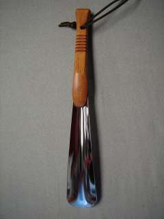 50 PLATED METAL SHOE HORN WITH HANDSOME WOOD HANDLE  