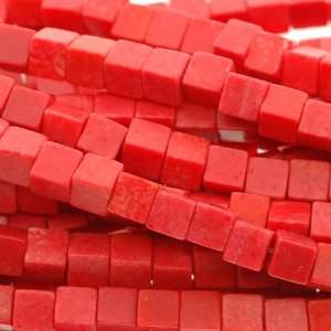 Coral  Cube Plain   4mm Diameter, Sold by 16 Inch Strand with Angel 