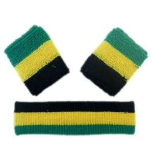  Workout Head Band & 2 Wrist Bands (Green Striped): Toys 