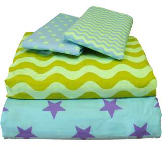 nEw 4pc STARS WAVES Reversible Full Bedding SHEET SET  