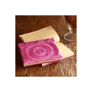 NOVICA Natural fiber notebook, Hypnotic Rose (pair)  