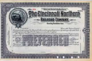 Cincinnati Northern Railroad Company Stock Certificate  