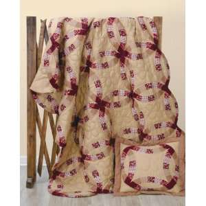  Burgundy and Tan Rustic Ring Quilted Throw