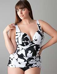   floral swim tank with built in Cacique plunge bra,productId125001