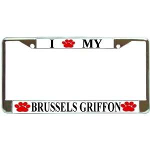 Love My Brussels Griffon Paw Prints Dog Chrome Metal License Plate 