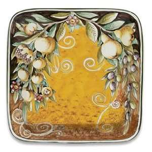   Handmade Toscana Square Plate With Olives From Italy