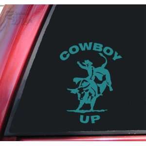  Cowboy Up Bull Rider Rodeo Vinyl Decal Sticker   Teal 