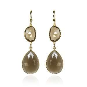 Gold Dangle Drop Earrings With Bezel Set Semiprecious Stone Earrings 