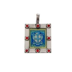  Square Pendant Blue Crest Stamp Cara Singleton Jewelry