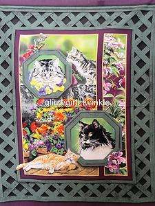 New Cats Fabric Panel Kitten Animals Flowers Butterfly  