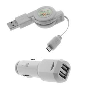  GTMax 2 Port USB White Car Charger + 3 Feet USB 