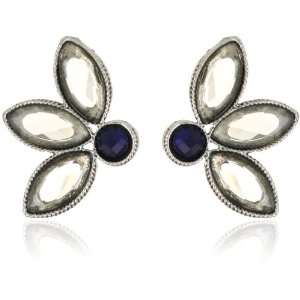  Sparkling Sage Jewel Flower Stud Silver Tone Earrings 