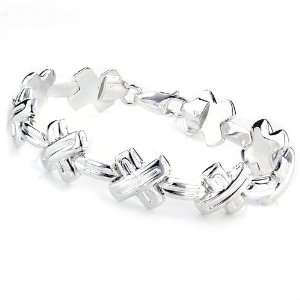  Sterling Silver Shiny Fluted X Bars Stampato Bracelet Jewelry