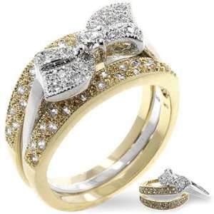  WOMENS RINGS TWO TONE W/CLEAR CZ   Bow Jewelry