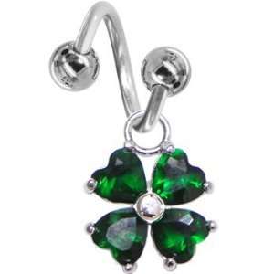    Emerald Green Gem Heart Shamrock Spiral Twister Belly Ring Jewelry