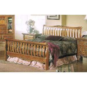  Queen Size Sleigh Bed with Wooden Skirt Oak Finish: Home 